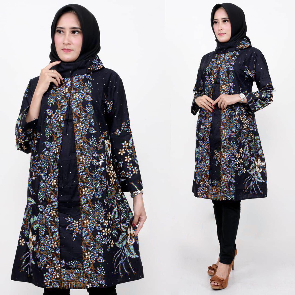 Tunik Batik Reina  Motiv Bunga Bahan Katun Primisima Unggul Jaya Ukuran All Size Ld 105 Cm