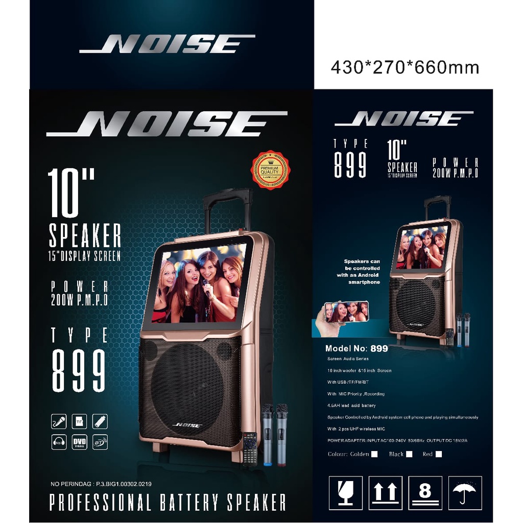 Speaker Portable NOISE 899 10 inch + Display Screen / Layar 15 inch