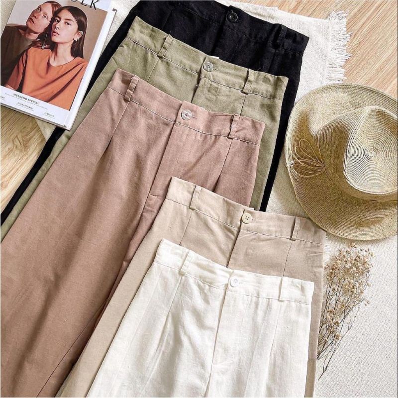 01KG MUAT 4PCS | SEOUL YUKA KULOT LINEN HIGHWAIST KOREAN STYLE HITS OOTD SELEBGRAM FASHION MURAH