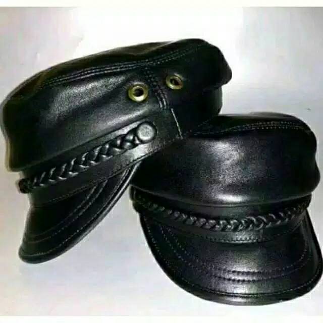 Topi kulit asli nahkoda sulam