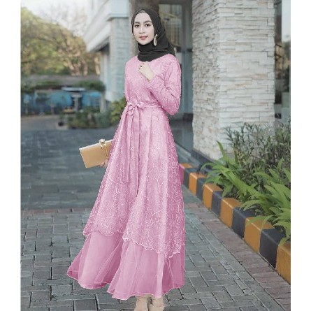 COD- Queen Dress Gamis Brukat Size M-4XL / Gaun Pesta / Brukat Muslim Terbaru 2021  / BAJU DEWASA MURAH TERBARU 2021 / Gamis Kondangan Wanita / JILDAN DRESS Murah