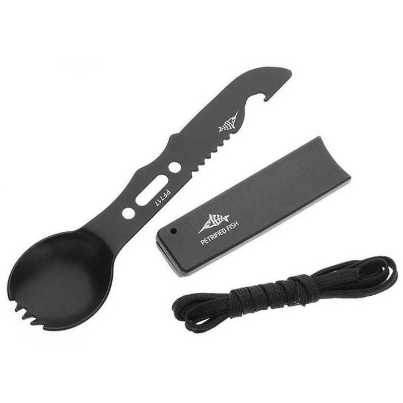 8 in 1 Multifungsi Survival gear outdoor Sendok garpu pisau pembuka botol peluit Bayonet multitools