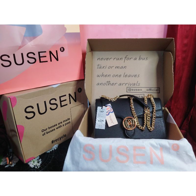 Tas Susen Lotus Signature Slingbag 3020 Black Original Counter 100%