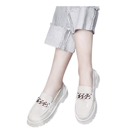 Sepatu Wanita Loafer Docmart / Sepatu Croco Rantai Black And White Glosy CLARISA  013