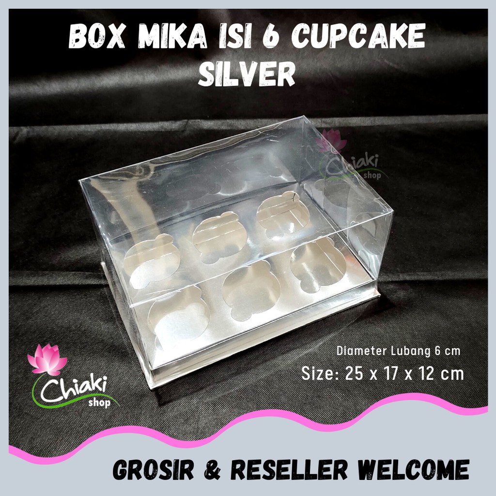 

Box Cupcake isi 6 SILVER 25x17x12 cm Kotak Mika Donat Dus Kue Kardus Emas Muffin Cake Pudding Karton