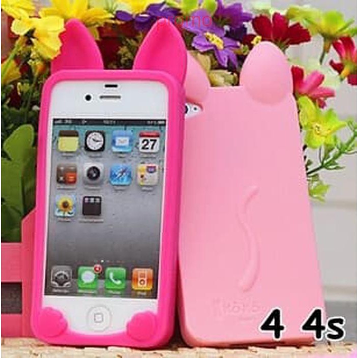 FOR IPHONE 4 4S - CASING KOKO CAT KOREA Cute Ear Cat soft siliconeCASE - Merah