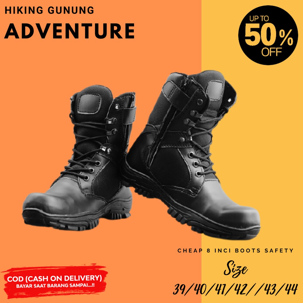 Sepatu Safety Boots Pria Cheap Tinggi 8 Inci Hitam Ujung Besi Tactical Cordura Gurun Outdoor Hiking