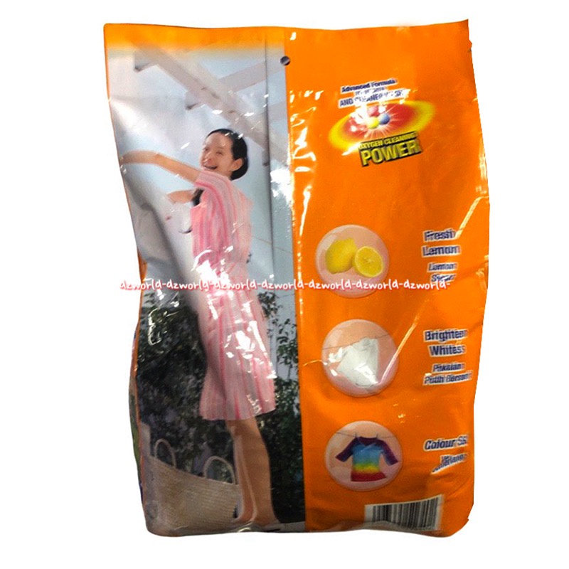 Kuat Harimau 800gr Powder Detergent Lemon Segar Detergen Sabun Cuci Bubuk Daya Pembersih Oksigen Sabun Cuci Baju Pakaian Putih Berwarna 800 gr