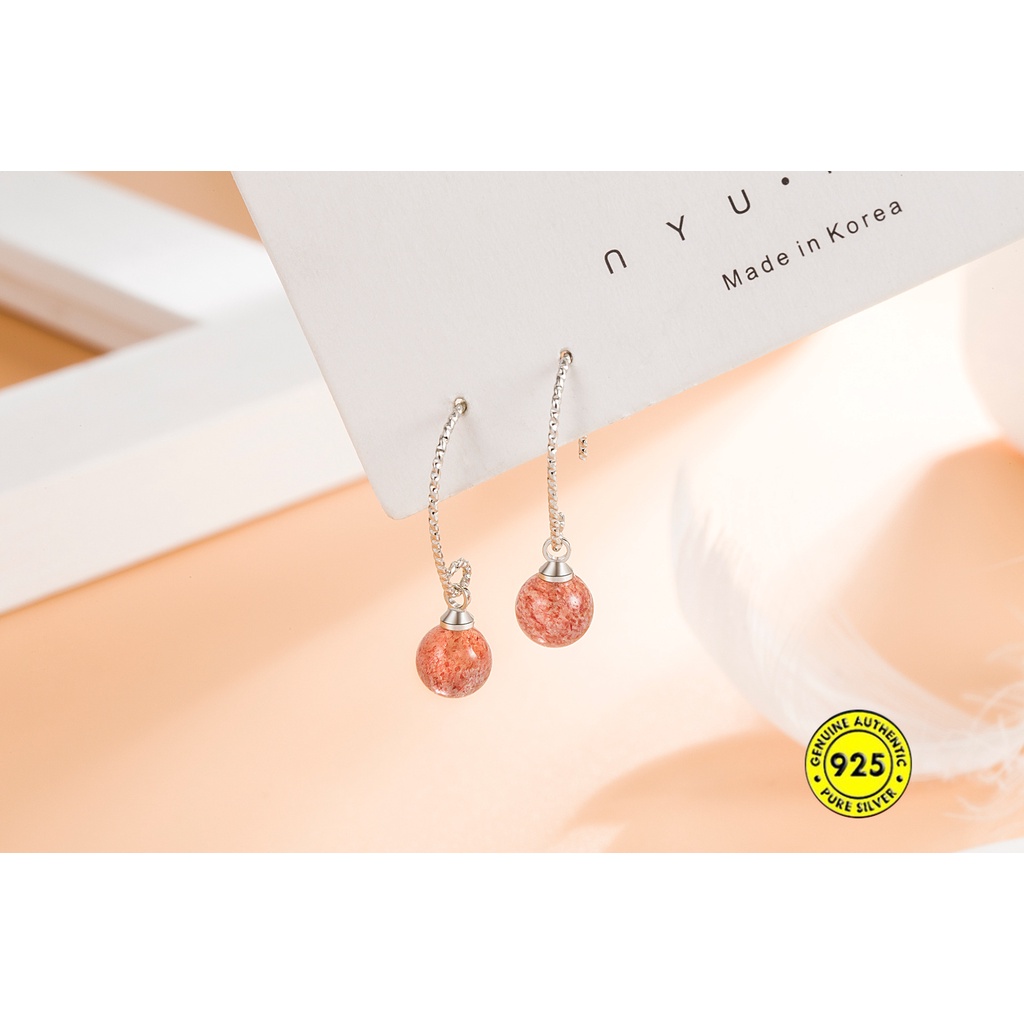 Anting Kait Desain Moonstone Strawberry Kuarsa Anti Alergi Untuk Wanita