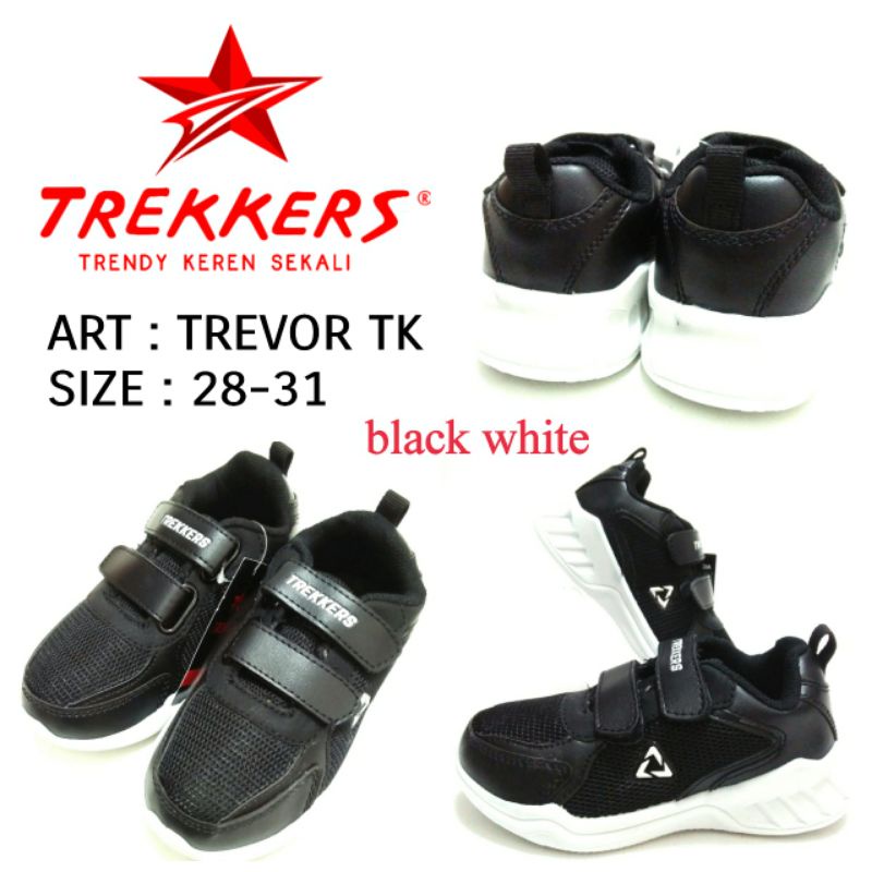 SEPATU ANAK SEKOLAH KREKETAN UNISEX TREKKERS TREVOR TK Size 28-31 Hitam Putih Harga Termurah