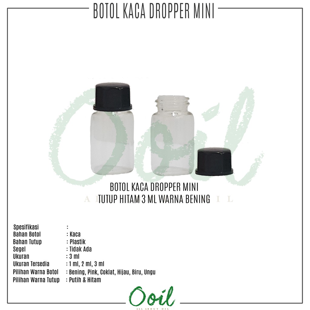 Botol Kosong Dropper Kaca Mini Tutup Hitam - 3 ml