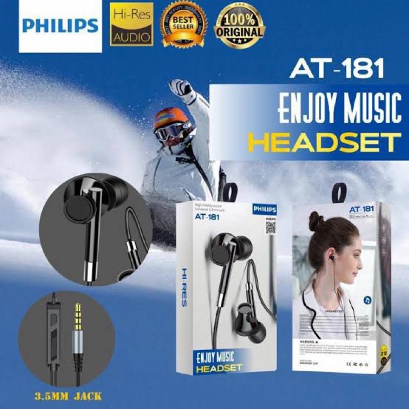 HEADSET PHILIPS AT181 / PM-12 / PM 12 EARPHONE / HANDSFREE / HANSFREE / HF PHILIPS