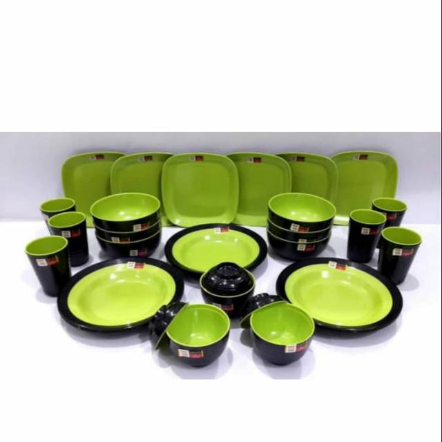Piring Makan Set Melamin Two Tone(dua Warna) 30 Pcs Golden Dragon