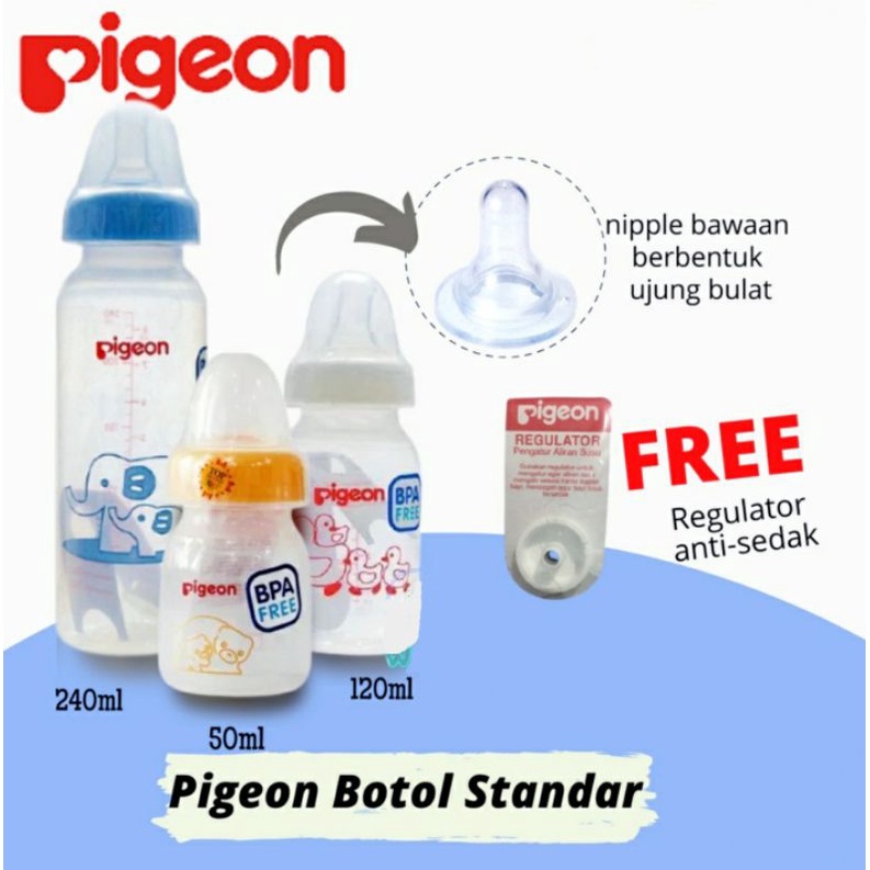 Botol Susu Bayi PIGEON Slim Neck 50ml, 120ml, 250ml BPA FREE Botol Dot Susu Baby Dot Bulat PP Standar