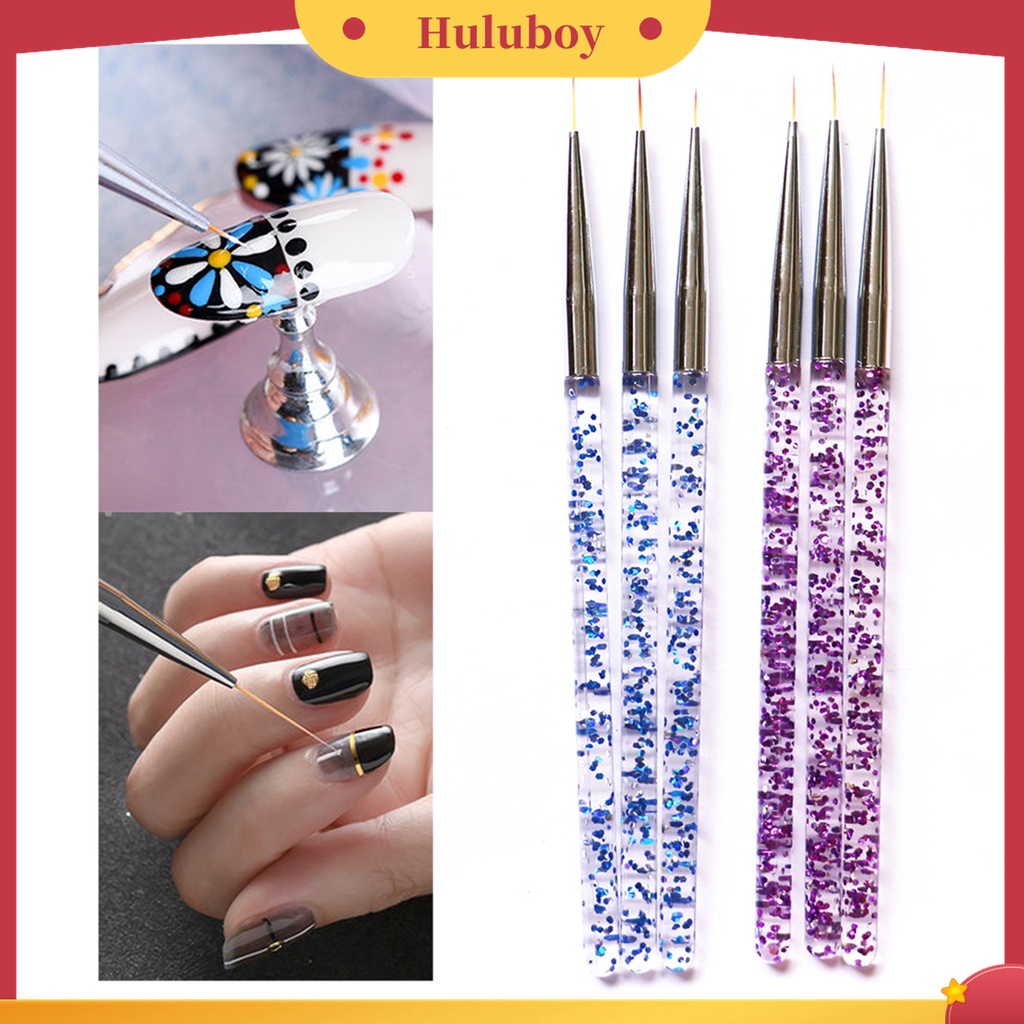 Huluboy Huluboy♡ 3pcs / Set Kuas Lukis Kuku Ultra Tipis Untuk Nail Art / Manicure