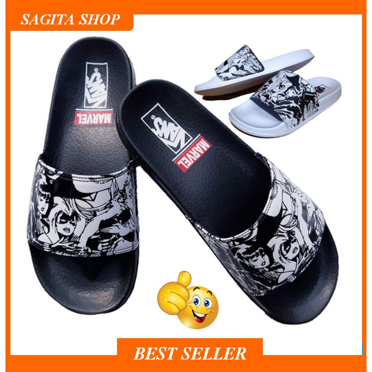 Sendal Van Marvel Black Premium Sandal Kasual Pria Sendal Van Marvel Black Premium Sandal Kasual Pria