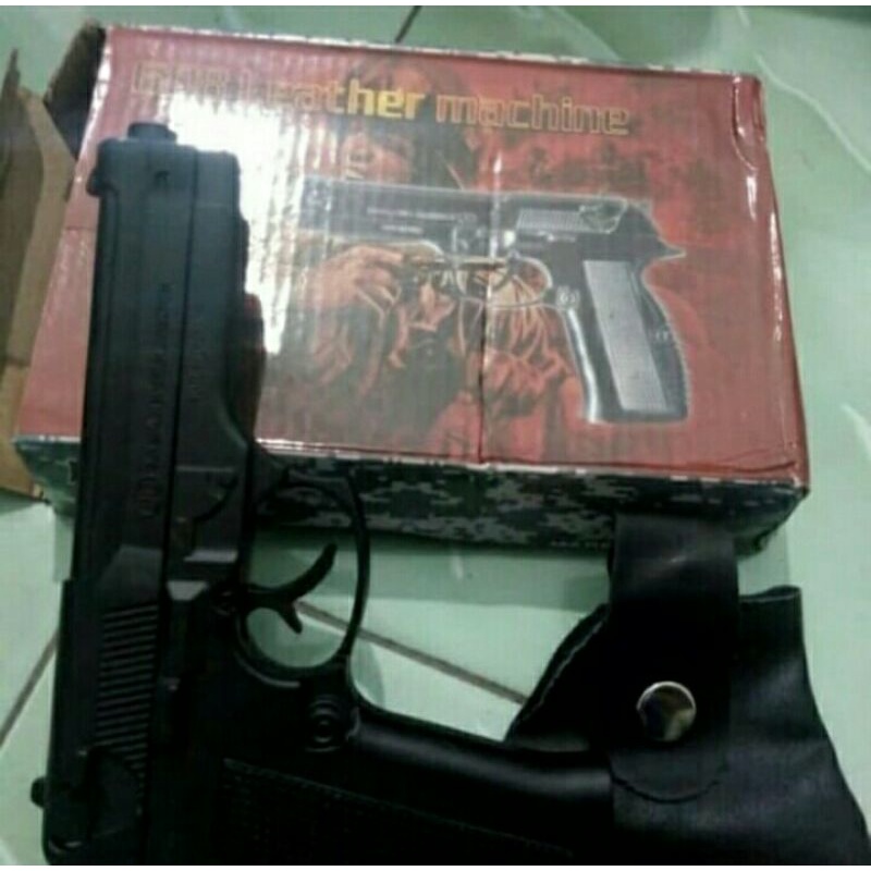 Korek Api Pistol M9 608 Silver Leather Machine//Korek Api Gas Full Besi free sarung