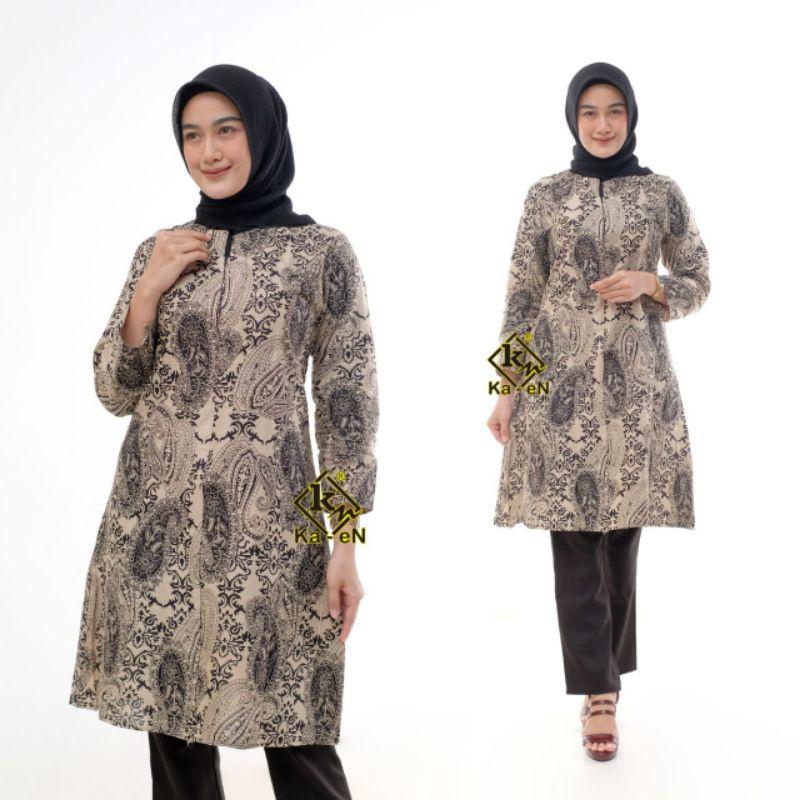 Baju Batik Wanita Modern Atasan Batik Kerja Wanita Lengan Panjang Tunik Batik Kantor Blouse Batik Seragam Batik M L XL XXL