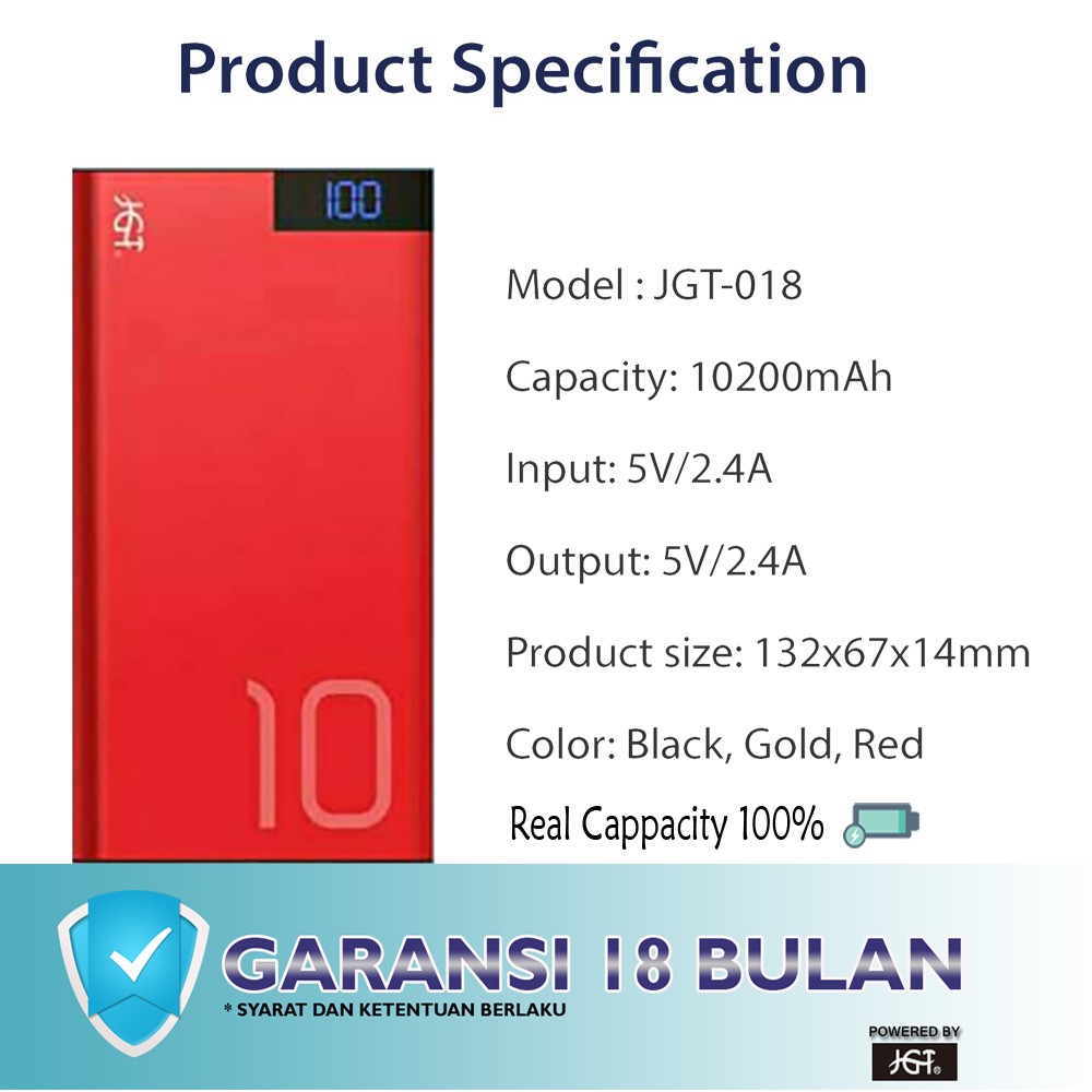 JGT Power Bank Digital LED 10200 mAh- JGT 018