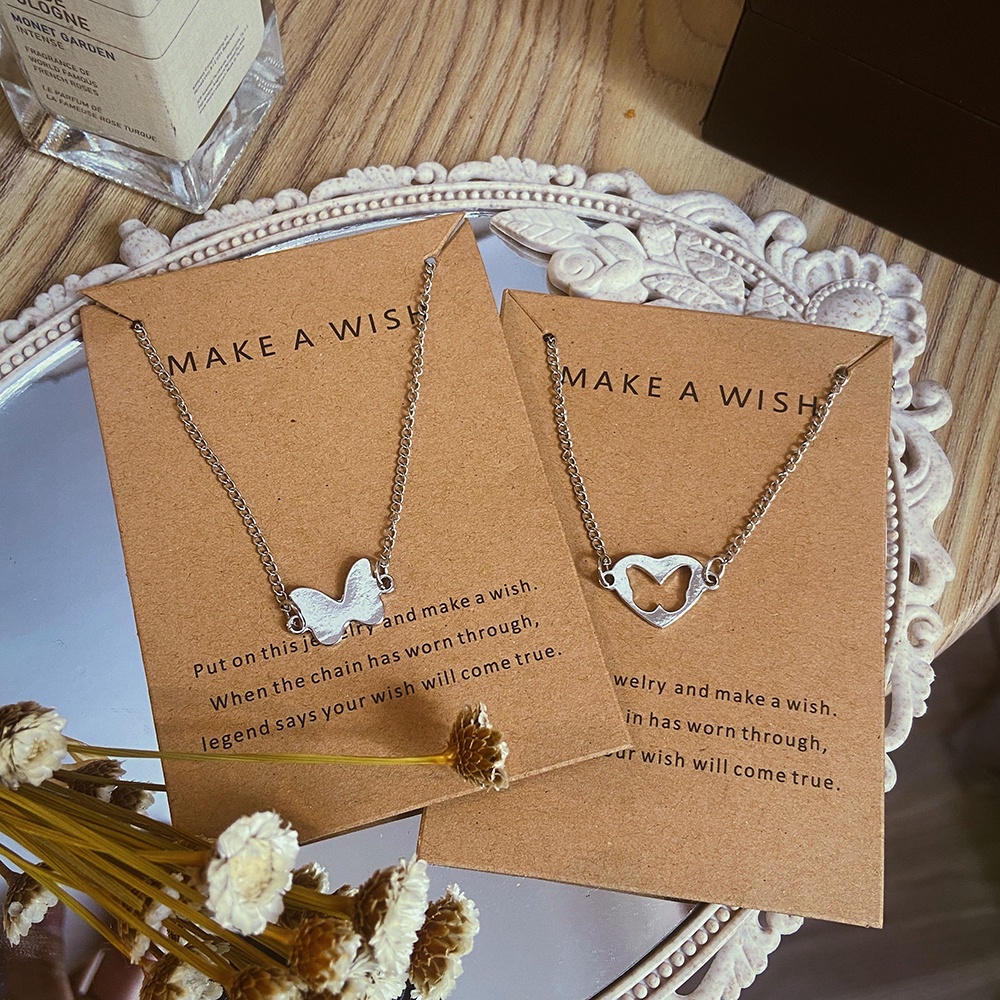 2Pcs/set Fashion Couple Butterfly Necklace Bracelet Heart-shaped Stainless Steel Necklaces Jewelry Accessories Gift