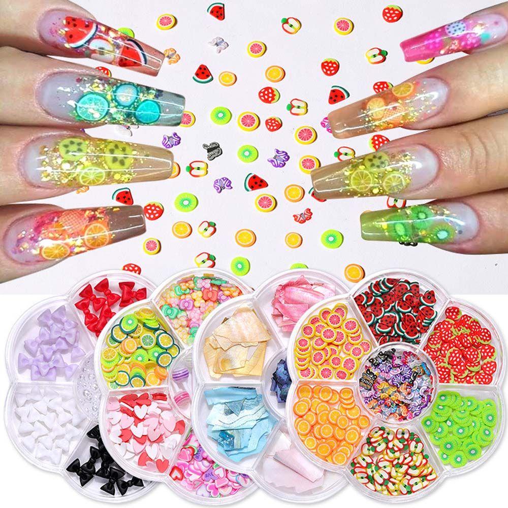 AUGUSTINA Agustina Mutiara Dekorasi Nail Art Roda Warna-Warni Lolipop Shell Irisan Manikur Alat Ukuran Campur 3D Kuku Rhinestones