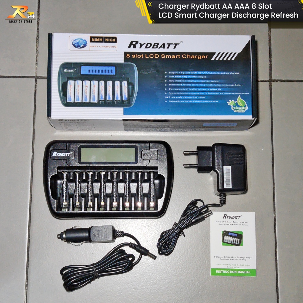 Charger Rydbatt AA AAA 8 Slot LCD Smart Charger Discharge Refresh
