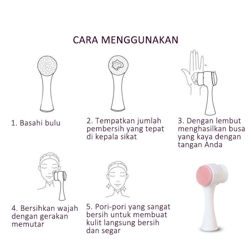 Alat Pembersih Wajah 2 IN 1 Cleansing Brush 2 Sisi Bulu Sikat Halus Silikon Exfoliate Alat Cuci Muka