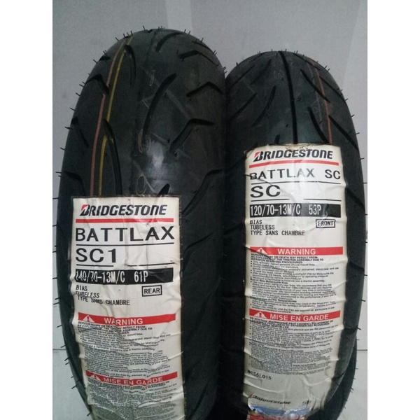 PAKETAN BAN LUAR BRIDGESTONE BATTLAX SC UKURAN 120/70-13 DAN 140/70-13 TUBELESS