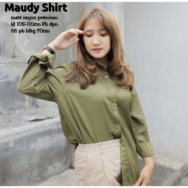 Maudy Skirt Kemeja Polos Rayon Viscose Kemeja Basic Putih