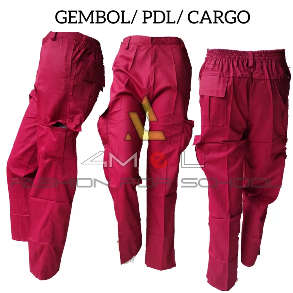 CELANA PANJANG MERAH KANTONG SAMPING PDL/CARGO KAIN JAPAN DRIL TERBAIK