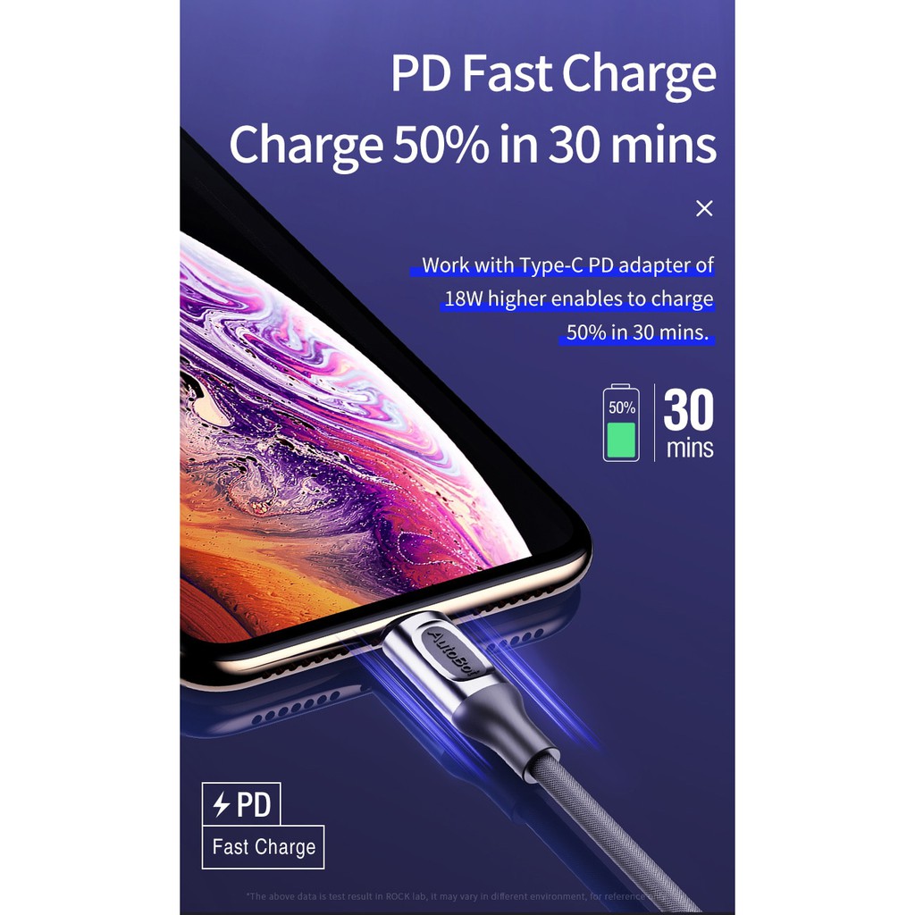 Rock A1 MFi PD Cable USB C to Lightning - Fast Charging 100 cm