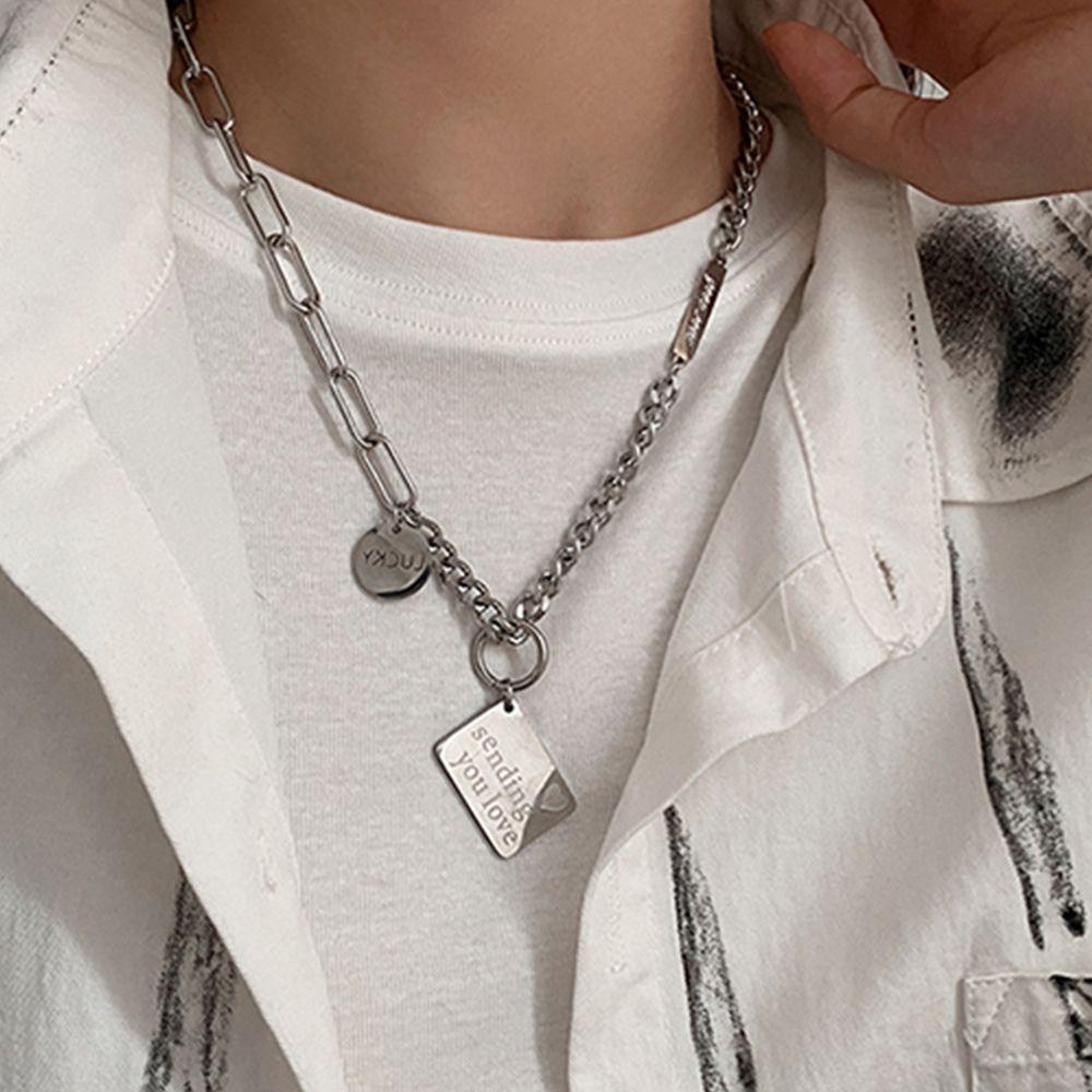 Mxbeauty Pria Kalung Kepribadian Keren Wanita Hip Pop Patchwork Rantai Baja Titanium Punk Choker