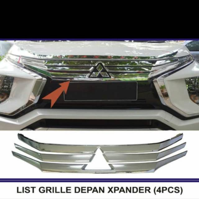 lis list Grille grill radiator depan bumper Mitsubishi XPANDER Exceed sport chrome crome 3 baris kom