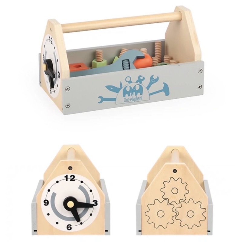 wooden tools basket toys pretend plays mainan imaginatif anak lelaki