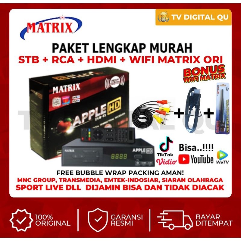 Matrix Apple Merah/Silver/Kuning Super HD - STB TV Digital/Receiver Youtube,MeeCast,Apple Cast,IPTV,DVB-T2,DVB2IP,MITUBE,Tik-Tok,Vidio,WeTV