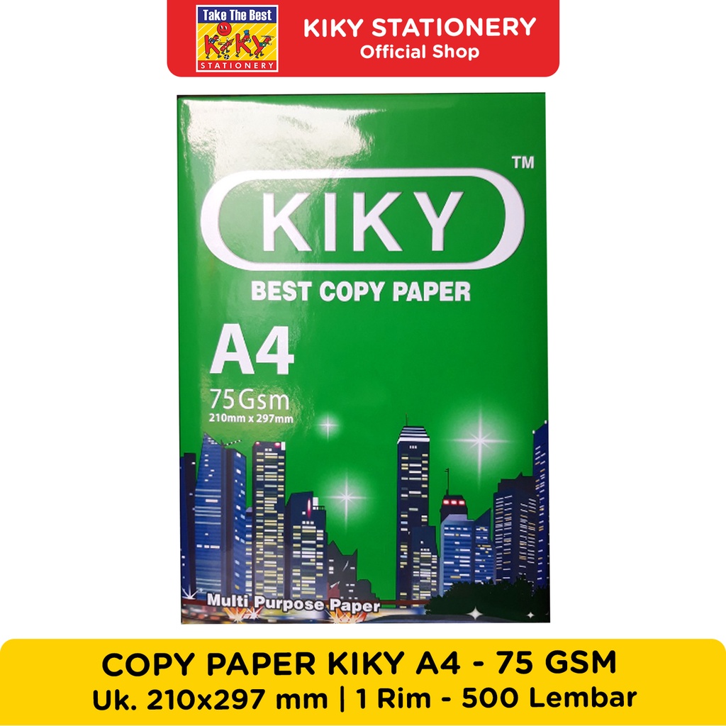 

KIKY A4 & F4 Copy Paper / Kertas Fotocopy 75 GSM - 1 Rim = 500 Lembar