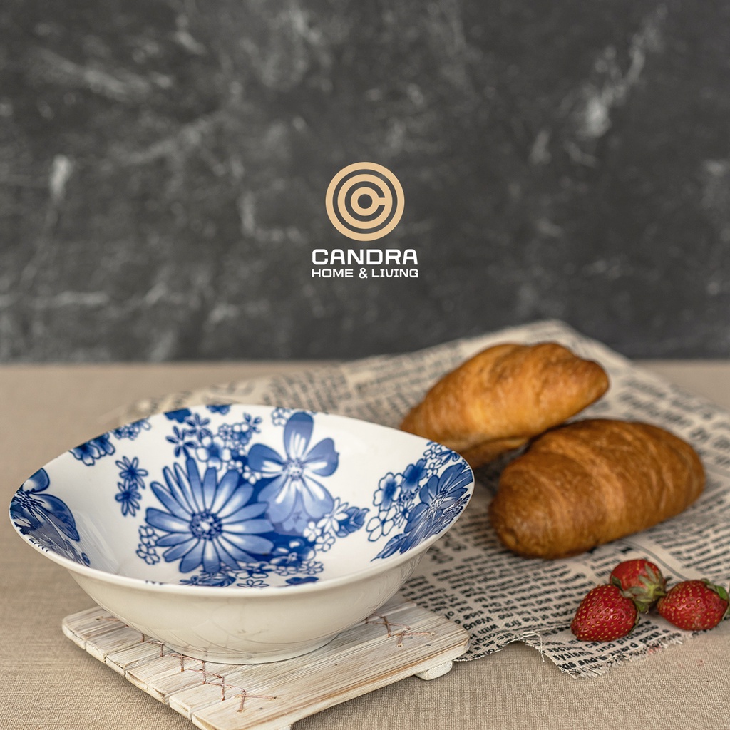 6 Pcs Mangkok Keramik Astha Blue Segi 7 inch - 18 cm