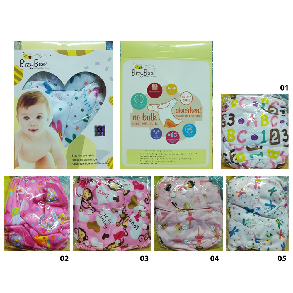 BIZYBEE Cloth Diaper Clodi Girl Popok kain bayi Bizy Bee dilengkapi 2 insert Motif