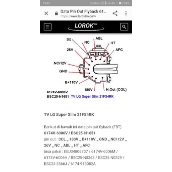 Pro FBT Flyback TV LG 21 inc Super Slim 6174V-6006V BSC25-N1651 Origin