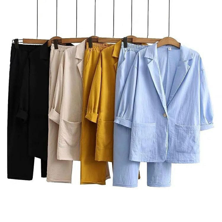 SEYHU SET 2IN1 /SETELAN CRINKLE TERBARU BLAZER DAN CELANA KULOT /OOTD VIRAL (BANYAK SIZE XL ,L ,M)