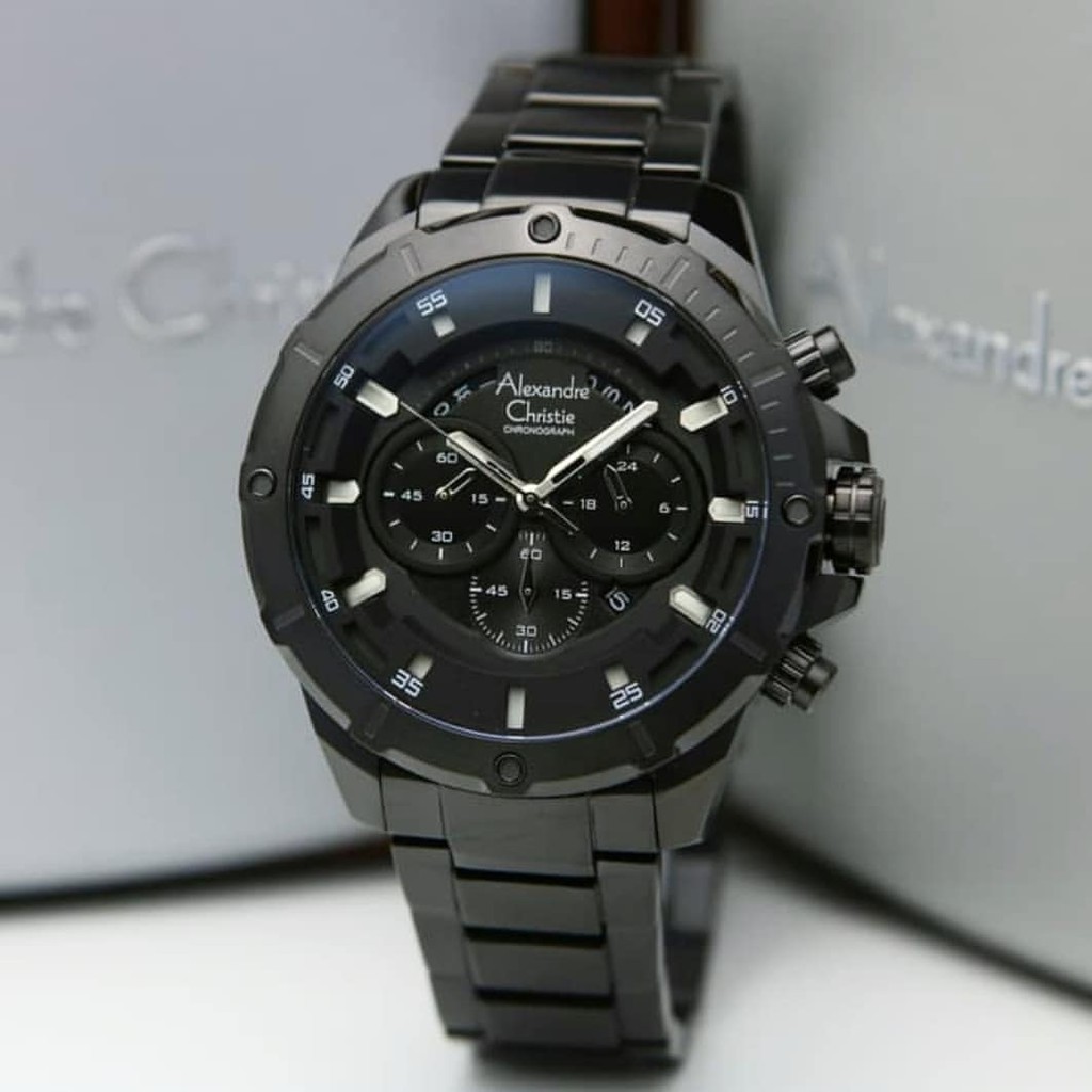 ALEXANDRE CHRISTIE ORIGINAL AC6529 FULL BLACK JAMTANGAN PRIA