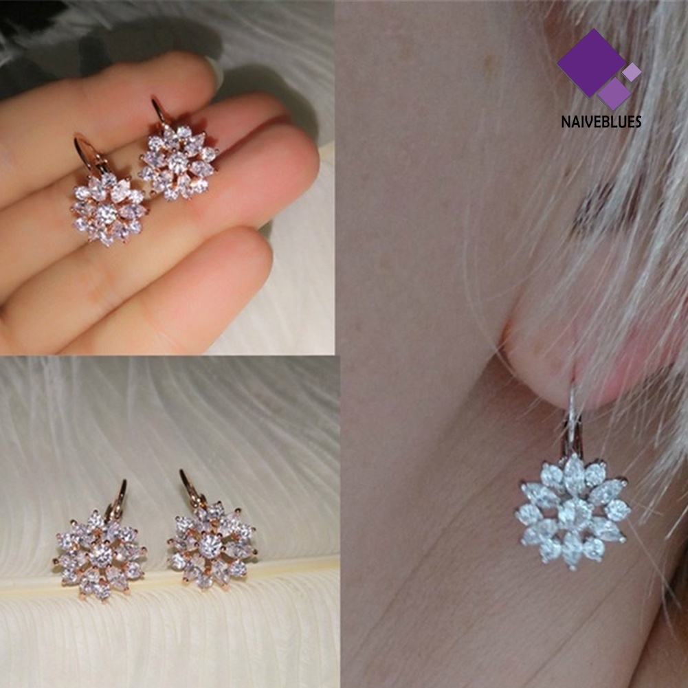 Anting Juntai Bentuk Bunga Matahari Bahan Cubic Zirconia Untuk Wanita