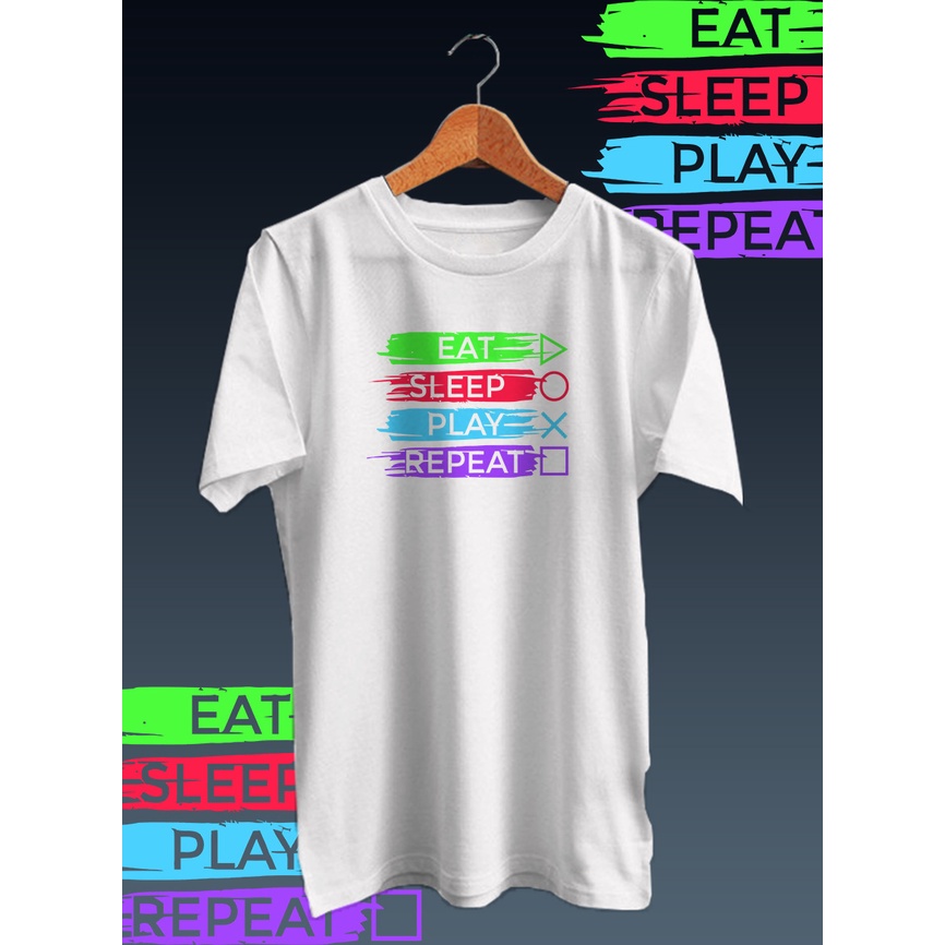 KAOS DISTRO PRIA&quot;EAT SLEEP PLAY&quot;/kaos distro cotton combed 30s/kaos lengan pendek