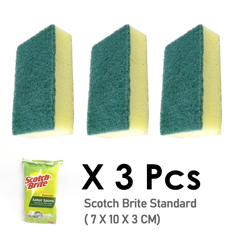 3M Scotch Brite Paket 3 Pcs Sabut Spons Cuci Piring Standard ID T36N