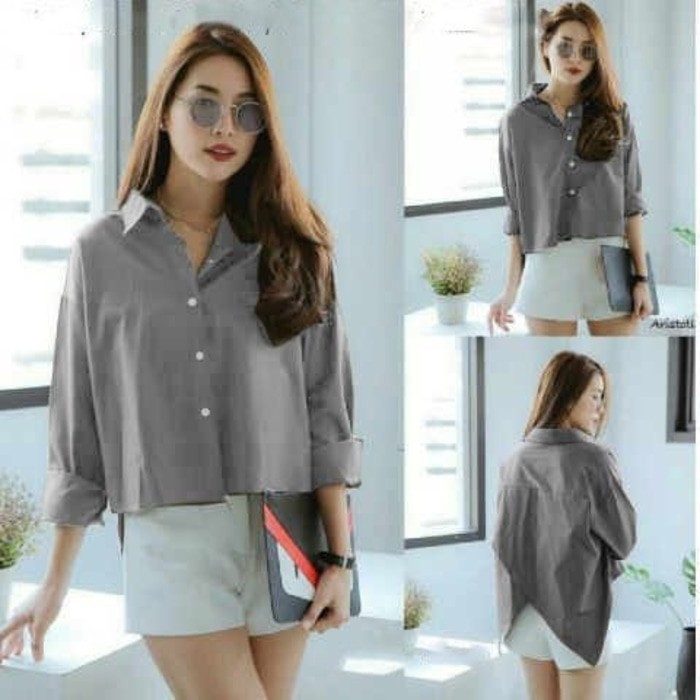 [ new  ] Kemaja Sherina Abu SW  kemeja wanita wolly crepe abu abu