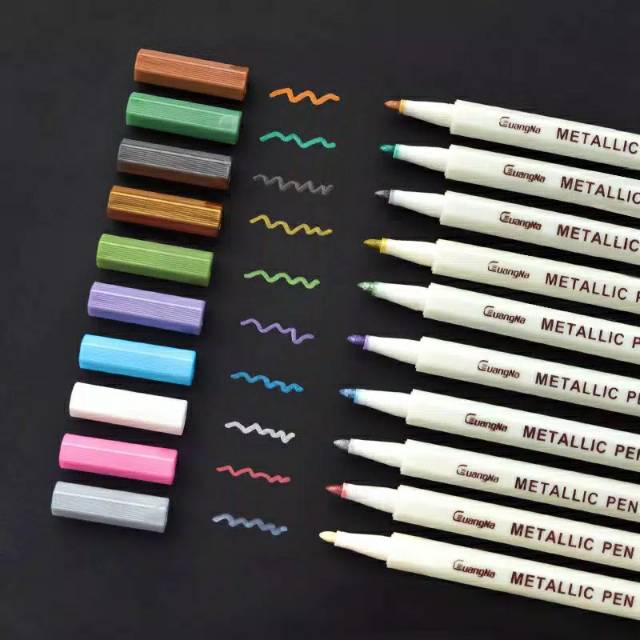 

10Pcs Spidol Marker Metalik Pen Warna Gold Silver Putih Pink untuk Srapbook DIY