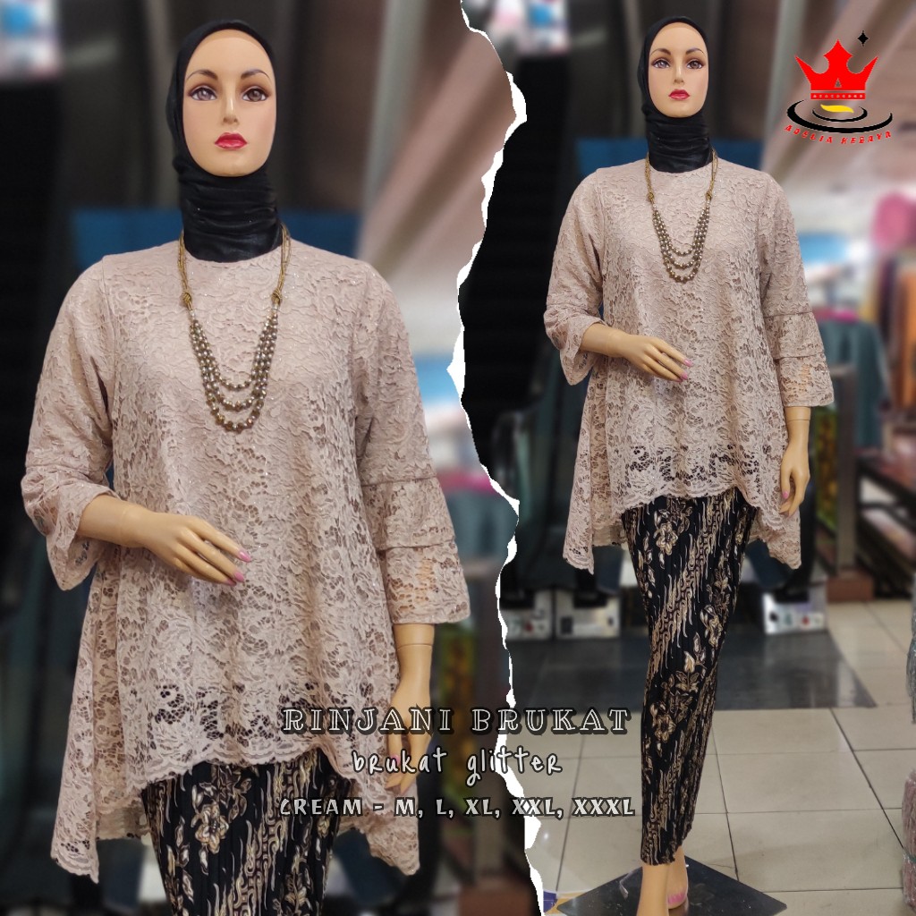 ADE> ORIGINAL BIG SIZE - KEBAYA RINJANI BRUKAT MODERN - KEBAYA BRUKAT JUMBO - BRUKAT KEBAYA JUMBO-cream