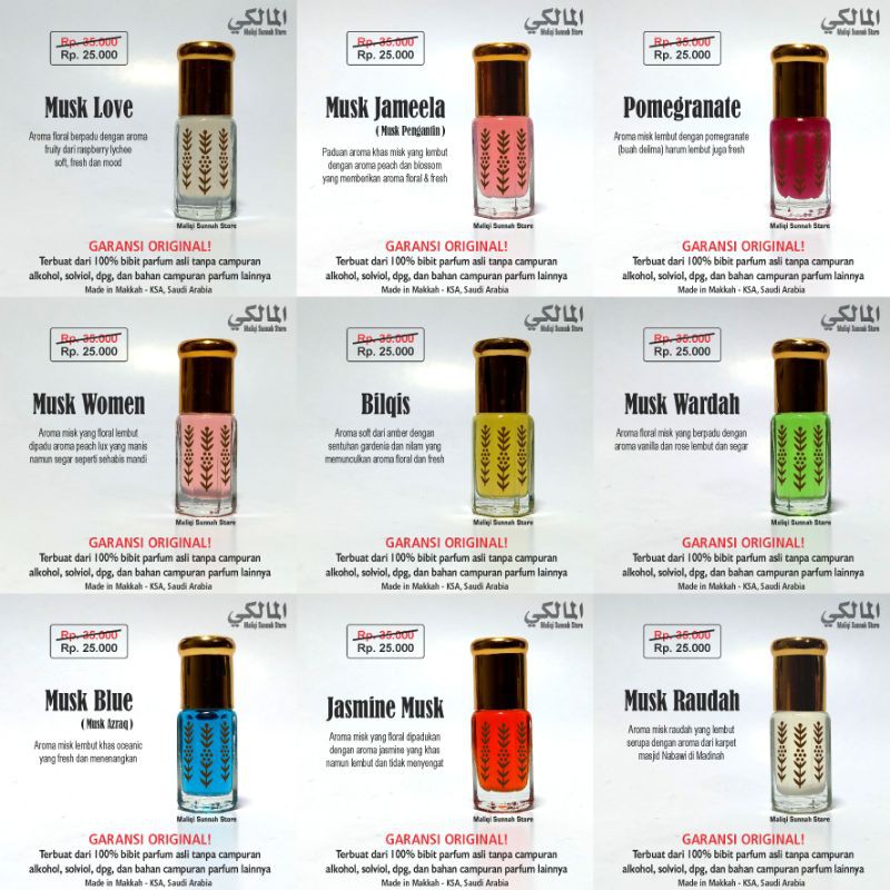 Misk Original 3ml | Misk Pengantin | Musk Jameela | Pomegranate | Raudhah made in Saudi Arabia