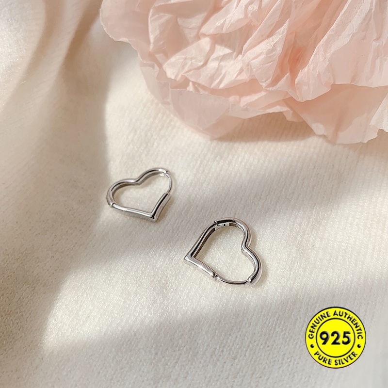 Anting Klip Bentuk Hati Bahan S925 Silver Gaya Korea Untuk Wanita