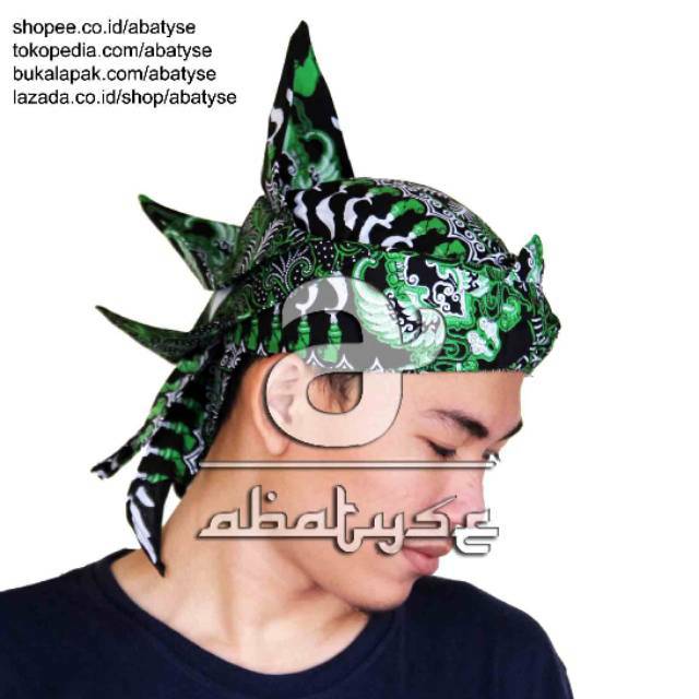 Iket Sunda Premium Merak Ngibing Kujang Hijau - Merak Ngibing Motif Batik Kujang Sunda